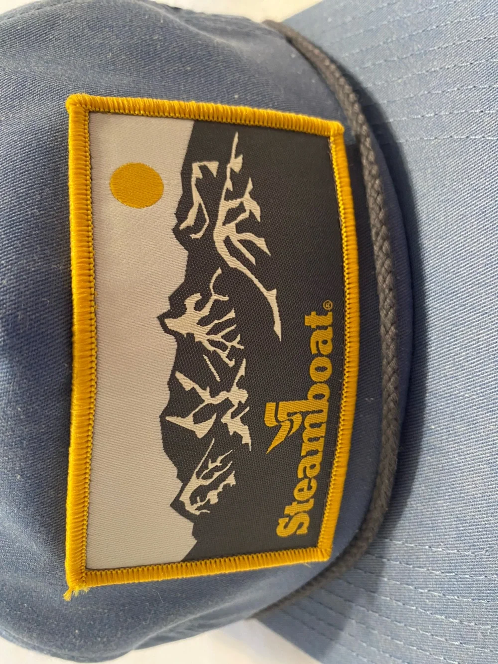 ROVE Steamboat, Colorado Cap Blue with Yellow Mountain Design Patch 100% Cotton